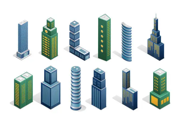 Vector illustration of Skyscrapers Buildings Isometric Vector