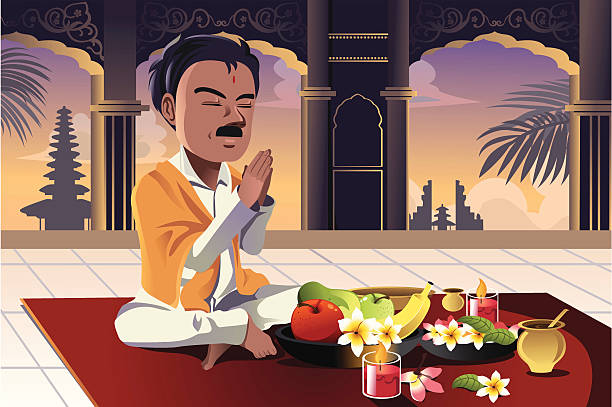 hinduista modlić się - vector solitude spirituality contemporary stock illustrations