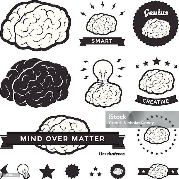 Vector Brain Badges And Label Collection Stock Illustration - Download Image Now - Brain, Label, Award