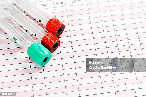 Blood Collection Tubes In Varied Colors On Blank Medical Form Stock Photo - Download Image Now