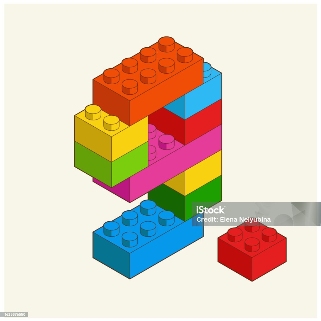 Block Number 9 Graphics Number 9 From Plastic Building Blocks Colored Bricks Isolated On White ...
