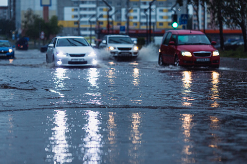 Flood. Car in water.