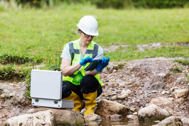 istock Mature woman collected river water sample for analysis 1625963891
