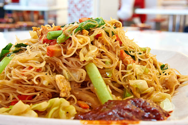 Chinese Vegetarian fried bee hoon Singapore food. sooth stock pictures, royalty-free photos & images