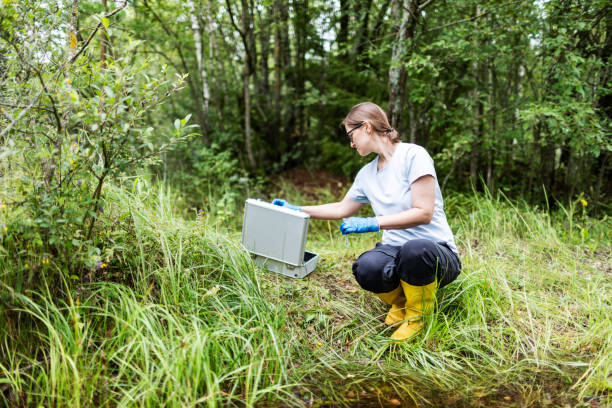 istock Mature woman collected river water sample for analysis 1626010464