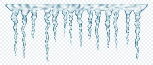 Group of translucent icicles Group of translucent gray realistic icicles of different lengths, connected at the top, isolated on transparent background. Transparency only in vector format icicles melting stock illustrations