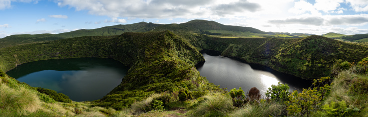 Vista panorámica sobre las lagunas Negra y Comprida. Isla de Flores. photo