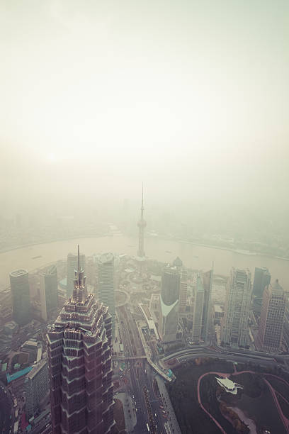 istock Sunset and Air pollution on Shanghai skyline, China 162615083