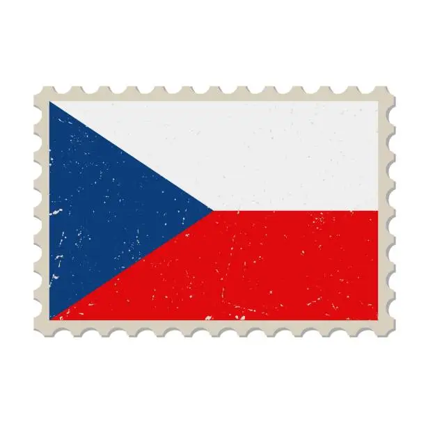 Vector illustration of Czech Republic grunge postage stamp. Vintage postcard vector illustration with Czech national flag isolated on white background. Retro style.