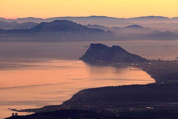 The Rock of Gibraltar at sunset The Rock of Gibraltar and African Coast at sunset gibraltar photos stock pictures, royalty-free photos & images