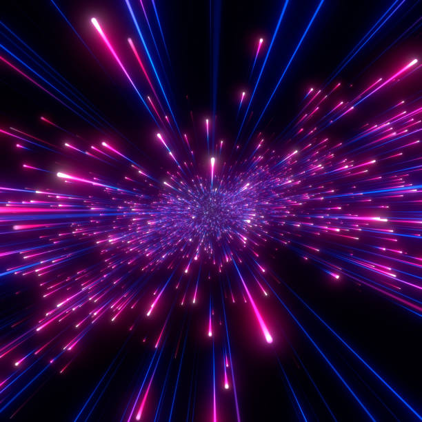 speed of light in galaxy. - laser firework display performance showing imagens e fotografias de stock