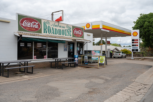 Paralowie, Australia - May 05, 2023: Krispy Kreme store signage at the service station off Port Wakefield Road in Paralowie, South Australia