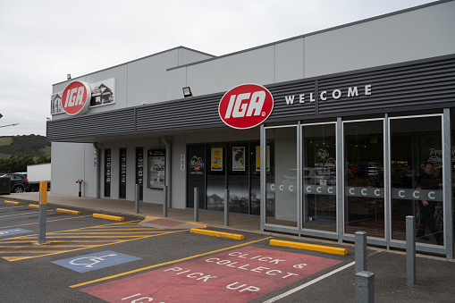 Mount Compass, Australia - Aug 11, 2023: IGA Australian Independent Supermarket Store front in the town of Mount Compass, South Australia