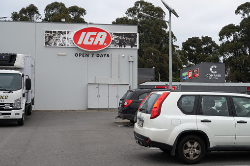 Mount Compass, Australia - Aug 11, 2023: IGA Australian Independent Supermarket Store front in the town of Mount Compass, South Australia