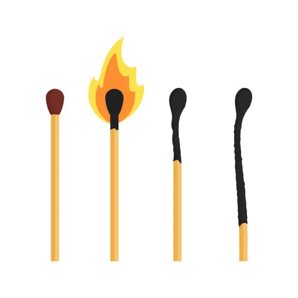 Vector illustration of Burning match set flat illustration