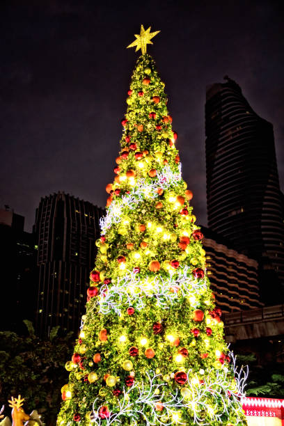 istock Outdoor shiny Christmas tree and glowing lights 1626251979
