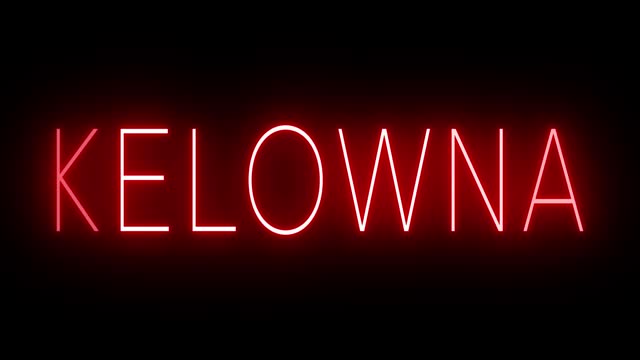 Red flickering and blinking animated neon sign for Kelowna