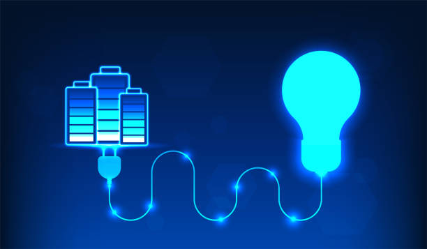 Battery technology, Vector illustration Battery supplying power to the light bulb via wires. It conveys that access to technology requires energy to access the functioning of technology. Battery technology, Vector illustration Battery supplying power to the light bulb via wires. It conveys that access to technology requires energy to access the functioning of technology. Emergency Lighting Battery Market Outlook: Strategic Growth and Industry Insights stock illustrations