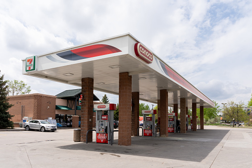A Conoco Gas station with a 7-Eleven convenience store in Denver, Colorado, USA, May 18, 2023.
