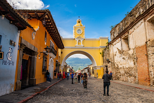 July 20th, Antigua, Guatemala. Streets of Antigua Guatemala. Antigua is one of the oldest cities in the country of Guatemala, considered a World Heritage Site by UNESCO. Its streets still retain their authenticity, and it is pride for its locals to demonstrate that they still preserve their traditions and culture among their streets.