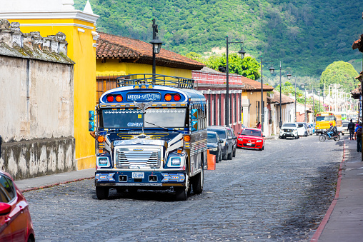 July 21st, Antigua, Guatemala. Classic bus of Guatemala. The buses called \