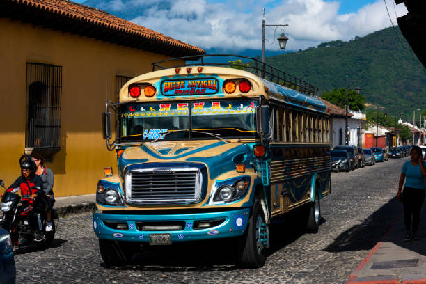 July 21st, Antigua, Guatemala. Classic bus of Guatemala. The buses called \