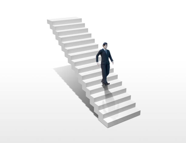 istock businessman walk down stairs on a white background 1626301107