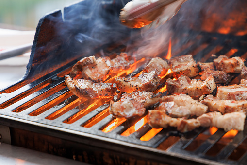 Appetizing meat grilled on barbecue grill