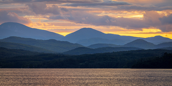 Sunset over the Adirondack Mountains and Lake Champlain