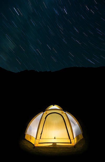 istock Camping tent with star trails 162637760