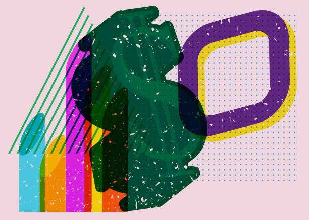 istock Dollar Sign with Colorful geometric shapes. Business in trendy riso graph design. Geometry elements with Currency Symbol, abstract risograph print texture style. 1626387473