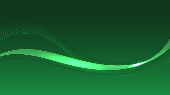 Abstract 3D luxury green wave form ribbon lines elements with glowing light effect on background.Vector graphic illustration.