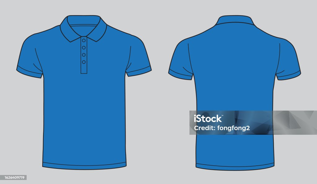 Blank Blue Collar Tshirt Template Front And Back View Stock ...