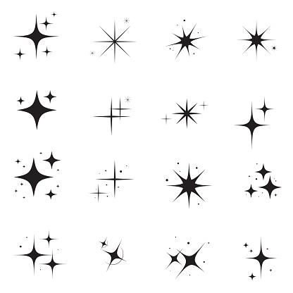 Minimalist silhouette stars icon, twinkle star shape symbols. Modern geometric elements, shining star icons,