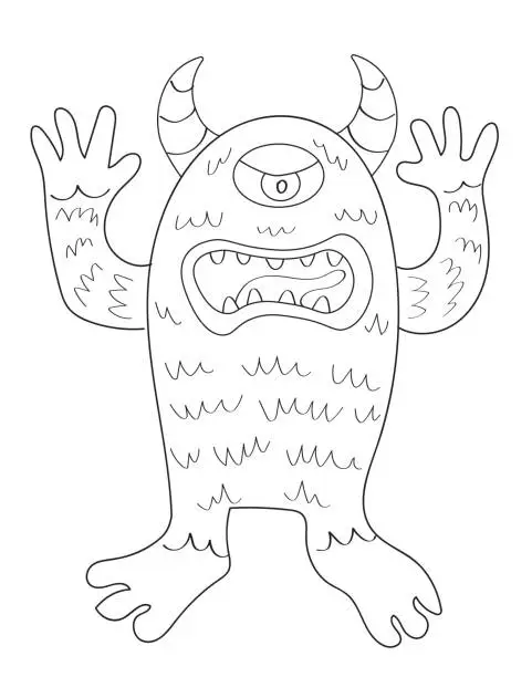 Vector illustration of One-eyed Halloween alien monster cartoon drawing.