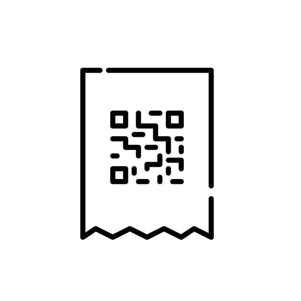 illustrazioni stock, clip art, cartoni animati e icone di tendenza di qr-code stampato su un assegno. tratto modificabile perfetto al pixel - coding qr code two dimensional shape bar code