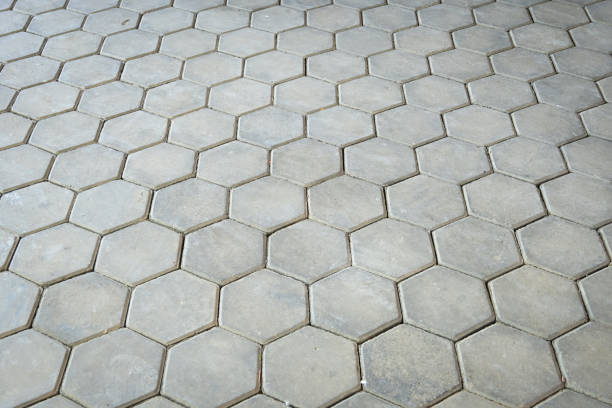 istock gray stone hexagon floor texture background, exterior design construction industry 1626496289
