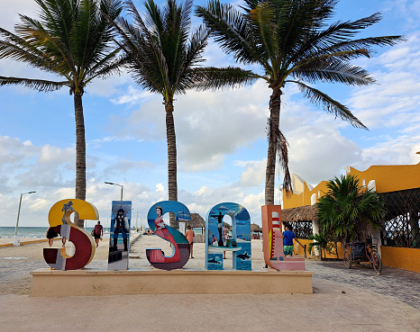 Sisal, Yucatan, Mexico - November 20, 2022: Magic Town in a Mexican port located in the Gulf of Mexico to enjoy on vacation