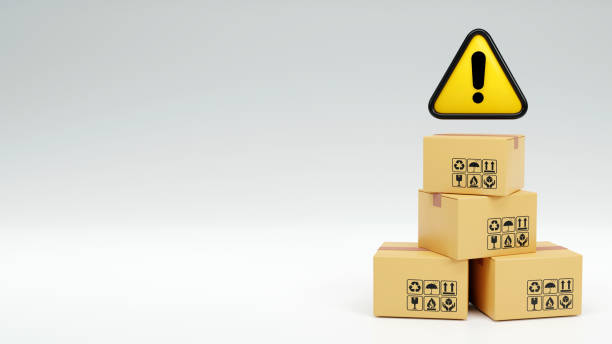istock 3D rendering of shipping box with an exclamation mark, problem sign, error, Delivery service and shipping icon concept 1626497262