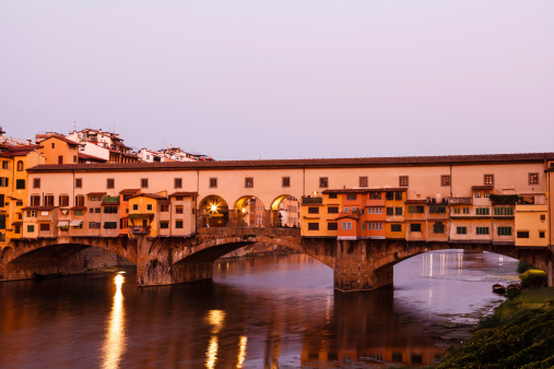 Ponte Vecchio Bridge Across Arno River in Florence at Morning