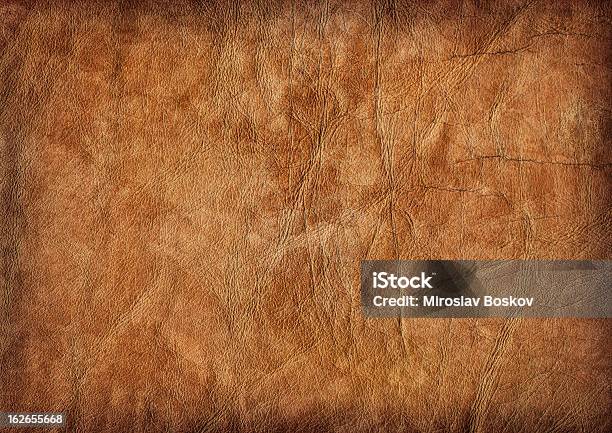 Hires Brown Veal Leather Crumpled Mottled Vignette Grunge Texture Stock Photo - Download Image Now