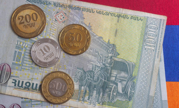 istock Armenian national currency dram banknotes and coins 1626637344