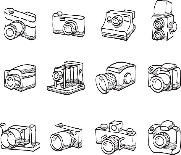 skizze icons-kameras - mittelformat kamera stock-grafiken, -clipart, -cartoons und -symbole