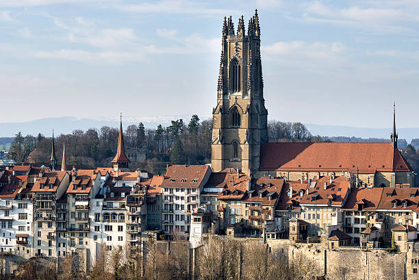 Gothic Cathedral The Gothic Cathedral of St. Nicolas in Fribourg, Switzerland. fribourg city switzerland stock pictures, royalty-free photos & images