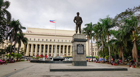 Manila, Philippines - Dec 21, 2015. A Hero Monument at Manila Post Office. The construction of this building started in 1936 and was finished before the outbreak of war in 1941.