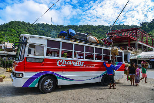 Coron, Philippines - Apr 4, 2017. Bus station in Coron Island, Philippines. Coron is the third-largest island in the Calamian Islands in northern Palawan.