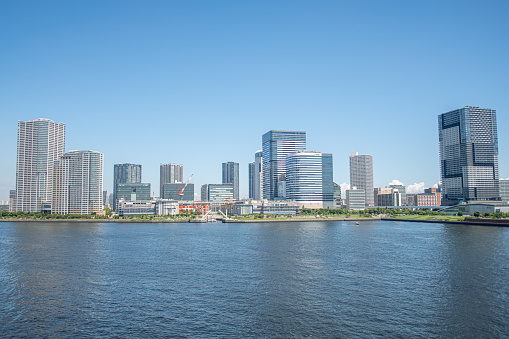 Cityscape with Skyscrapers and Lake in Tokyo Japan