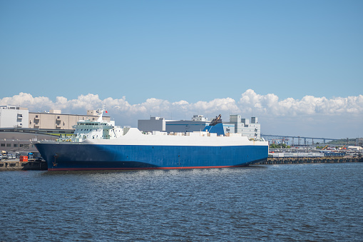 Tokyo deep water port with cargo ship in Tokyo, Japan