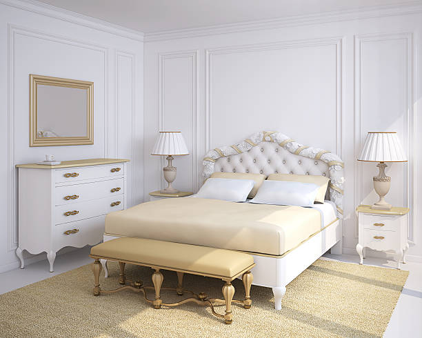istock Classic white and cream bedroom design 162673687