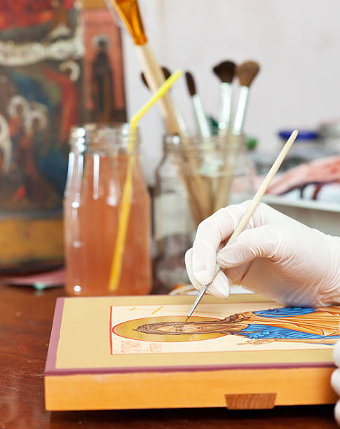 istock Artist paints of Christian icon at  workshop 162676261